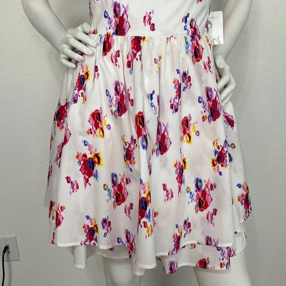 Prabal Gurung "NEW" White Floral V-Neck Ruffle Sleeveless Mini Dress Size 12 - Picture 4 of 11